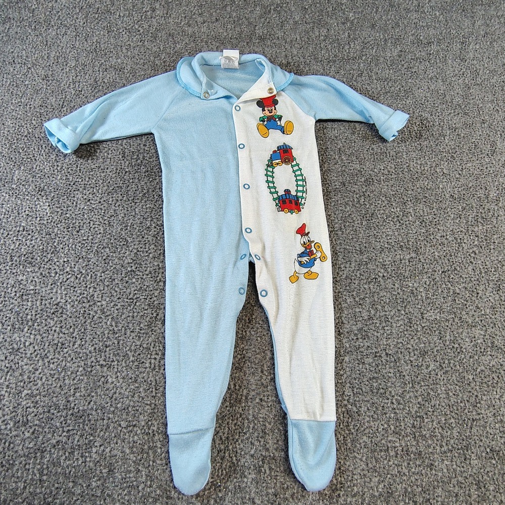 Disney Jog Togs Footed Sleeper Kids Blue Mickey Mouse Donald Duck Vintage